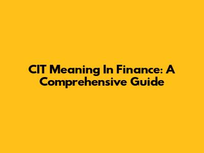 CIT Meaning In Finance: A Comprehensive Guide