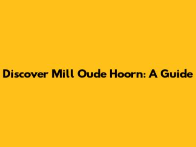 Discover Mill Oude Hoorn: A Guide
