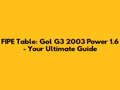 FIPE Table: Gol G3 2003 Power 1.6 - Your Ultimate Guide