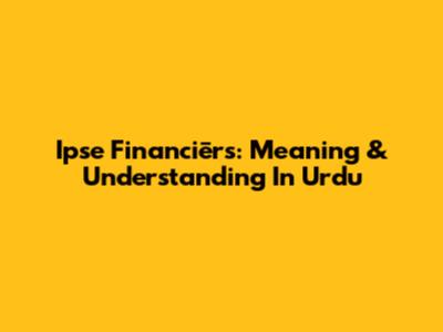 Ipse Financiērs: Meaning & Understanding In Urdu