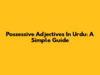 Possessive Adjectives In Urdu: A Simple Guide