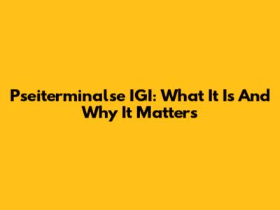Pseiterminalse IGI: What It Is And Why It Matters